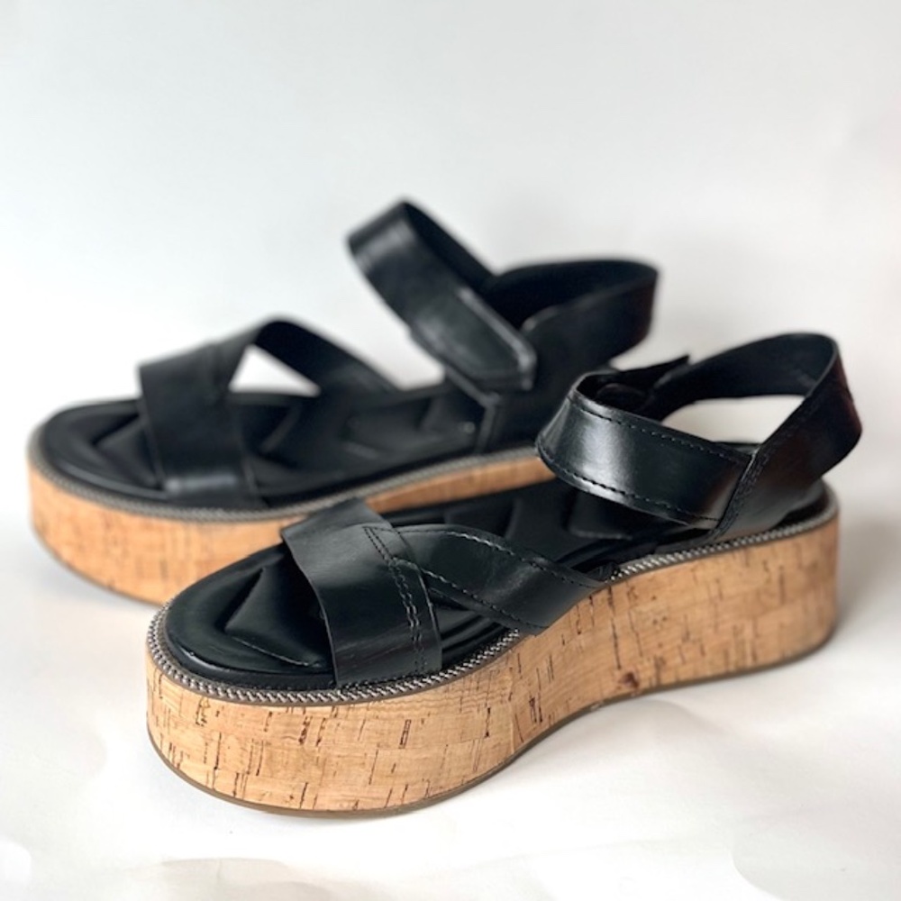Franco Sarto Ozio Black with Cork Platform Sandals